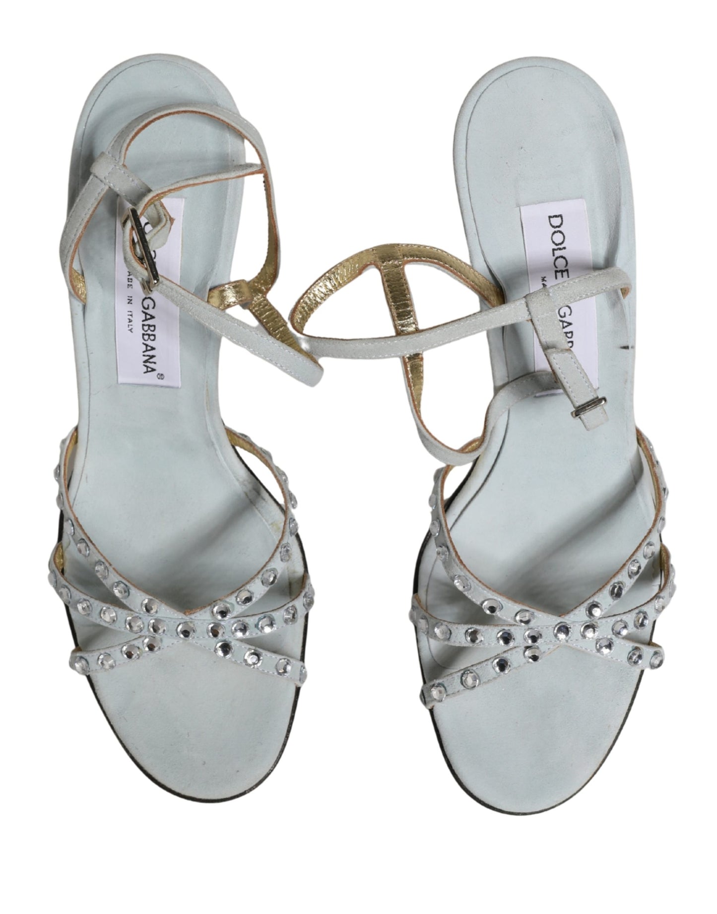 Dolce & Gabbana White Rhinestone High Heeled Sandals Shoes