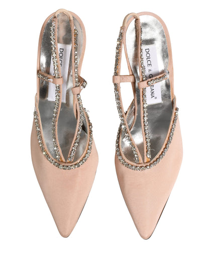 Dolce & Gabbana Beige Crystal Heels Slingbacks Sandals Shoes