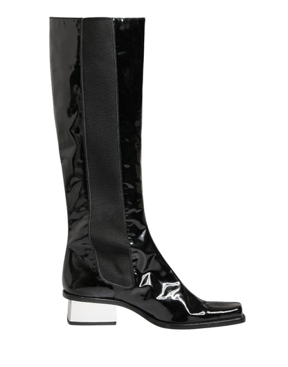 Dolce & Gabbana Black Patent Leather Knee High Boots Shoes