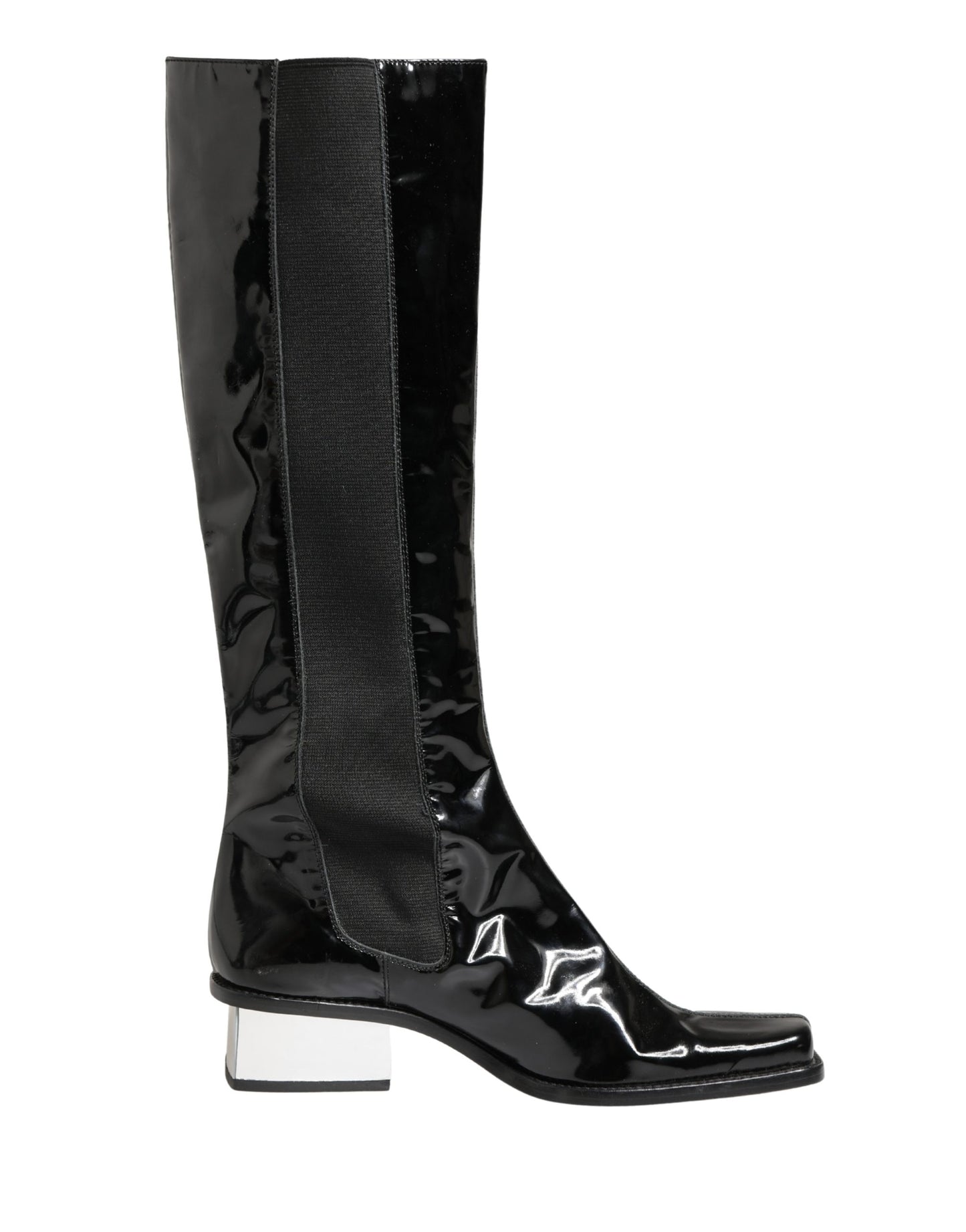 Dolce & Gabbana Black Patent Leather Knee High Boots Shoes