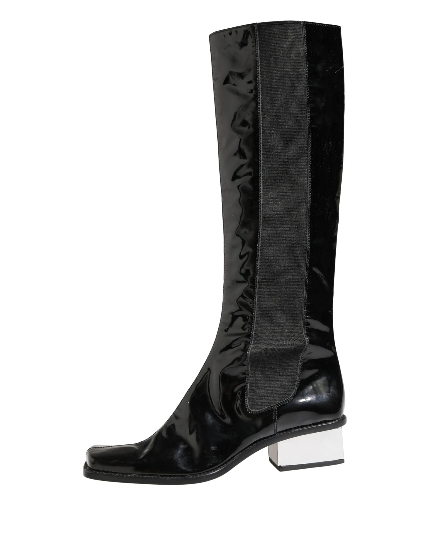 Dolce & Gabbana Black Patent Leather Knee High Boots Shoes