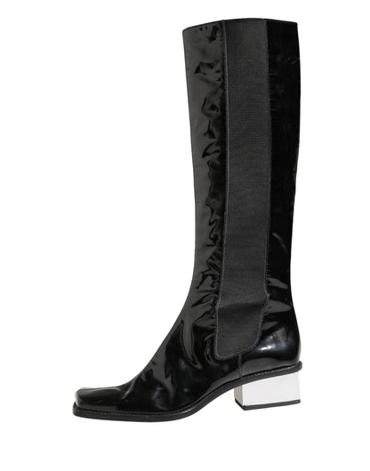 Dolce & Gabbana Black Patent Leather Knee High Boots Shoes