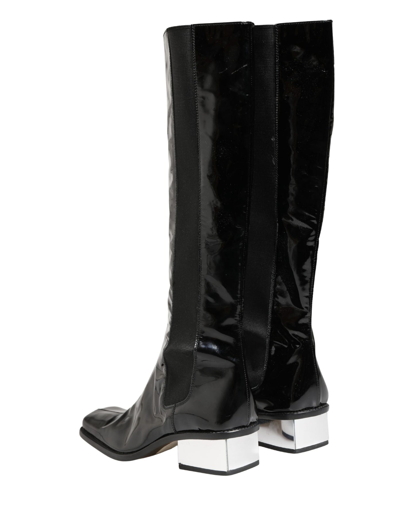 Dolce & Gabbana Black Patent Leather Knee High Boots Shoes