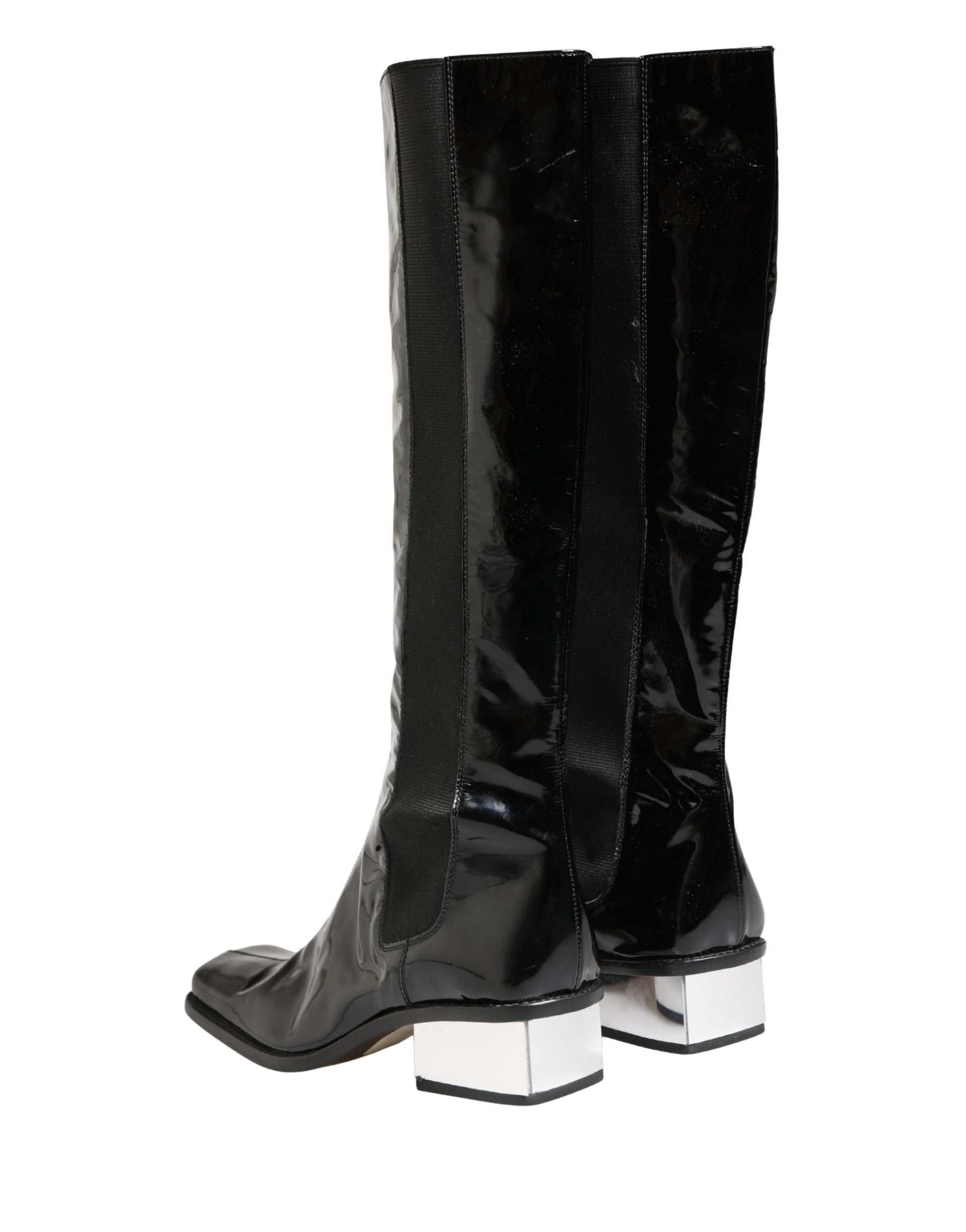 Dolce & Gabbana Black Patent Leather Knee High Boots Shoes