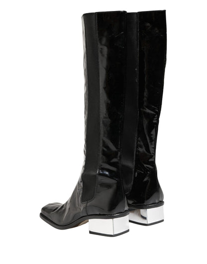 Dolce & Gabbana Black Patent Leather Knee High Boots Shoes