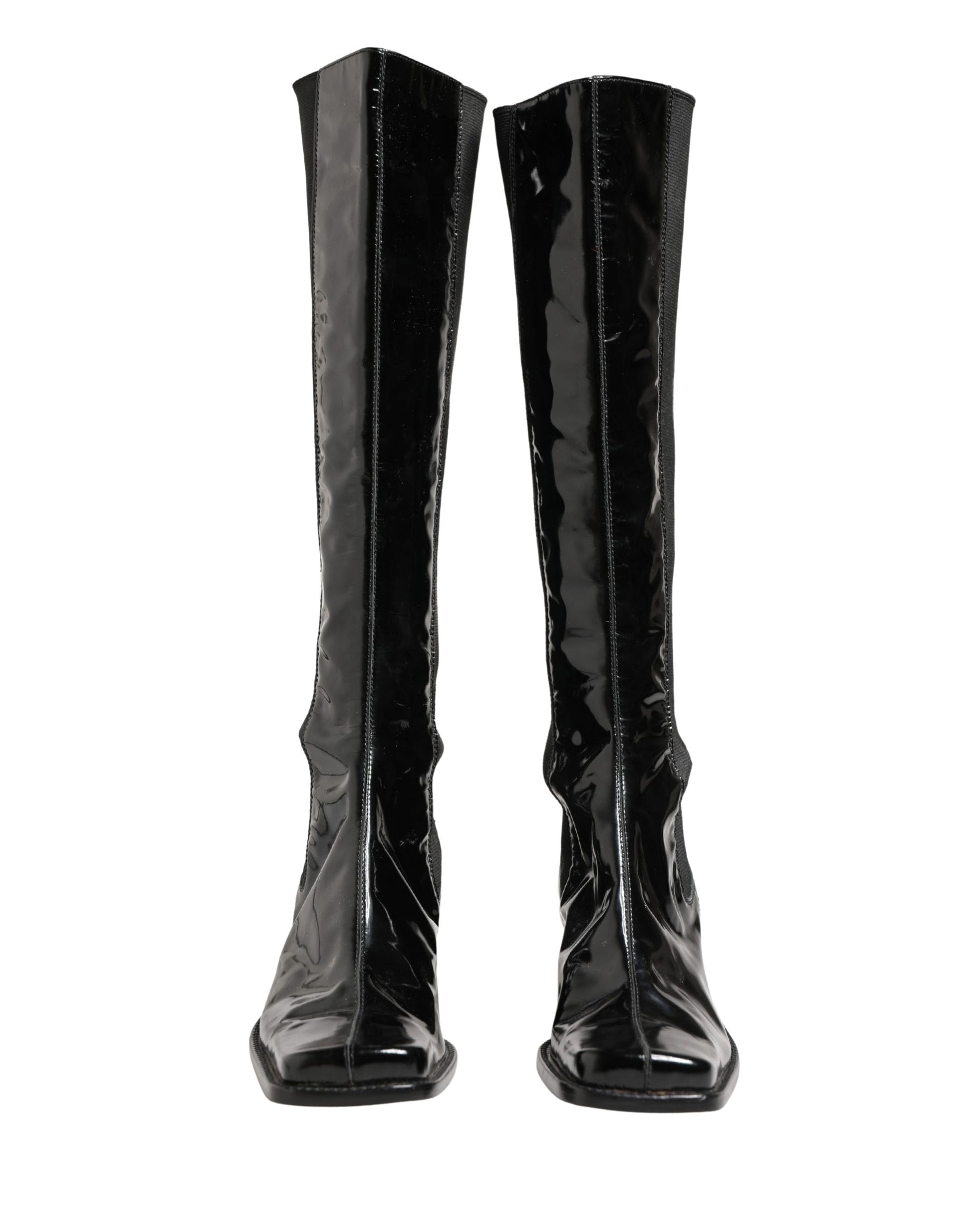 Dolce & Gabbana Black Patent Leather Knee High Boots Shoes