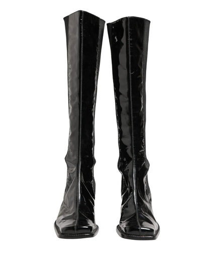 Dolce & Gabbana Black Patent Leather Knee High Boots Shoes