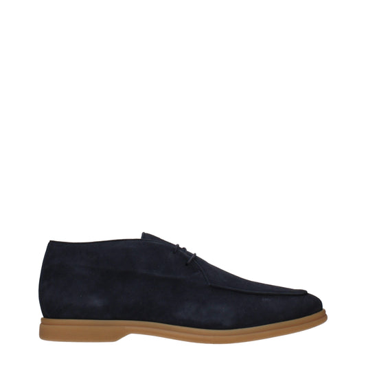 Eleventy Blue Leather Lace-Up Boots
