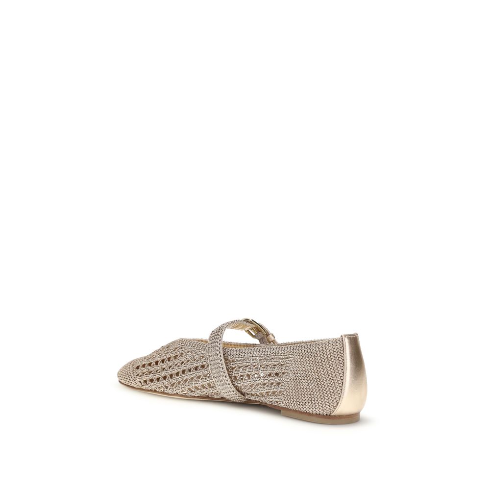 Stuart Weitzman Gold Fabric Ballet Flats