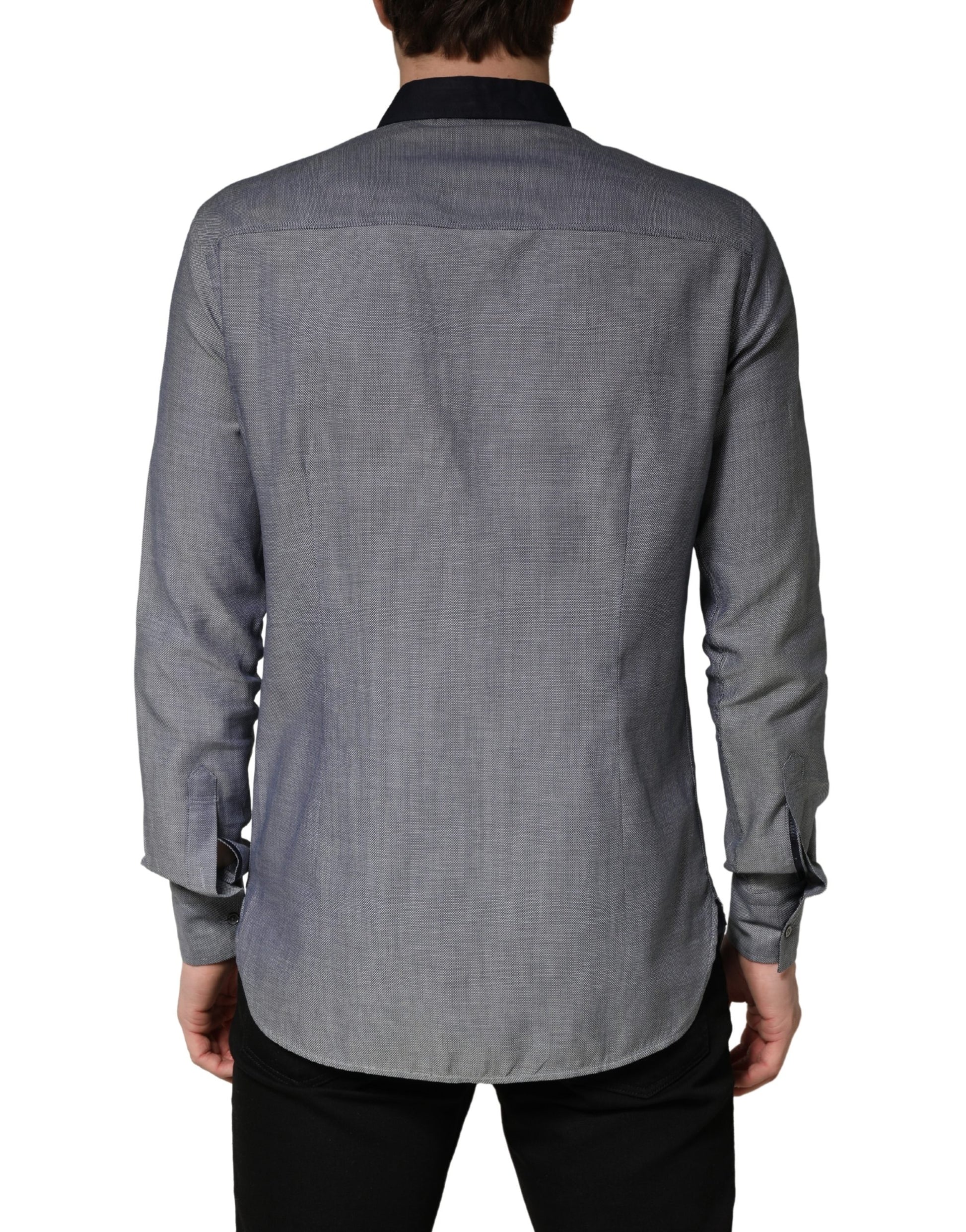 Hamaki-Ho Dark Blue Cotton Long Sleeves Collared Dress Formal Shirt