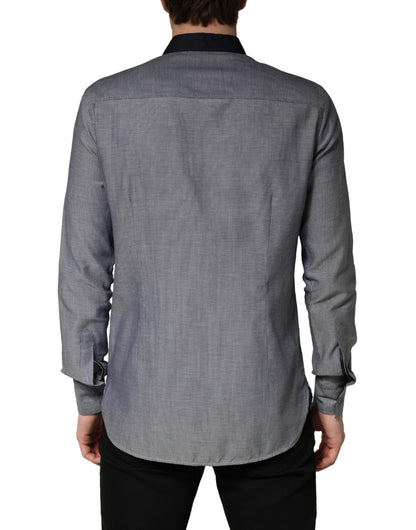 Hamaki-Ho Dark Blue Cotton Long Sleeves Collared Dress Formal Shirt