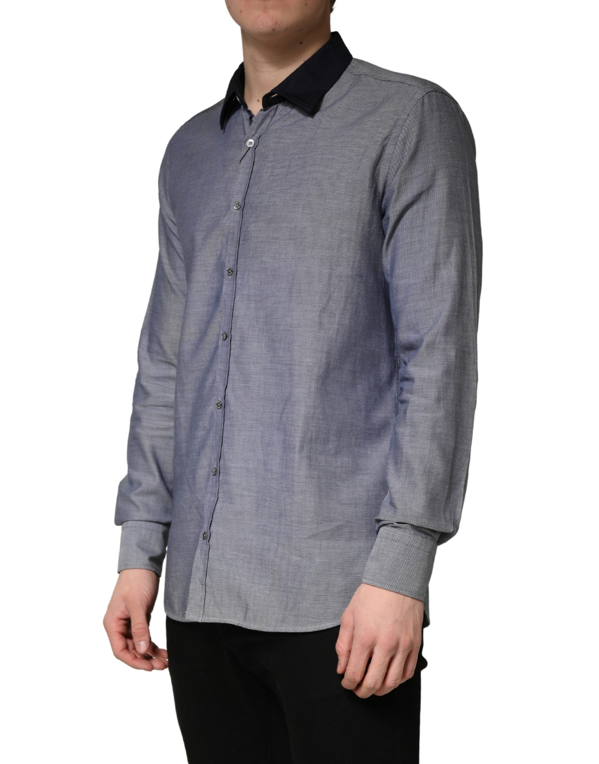 Hamaki-Ho Dark Blue Cotton Long Sleeves Collared Dress Formal Shirt