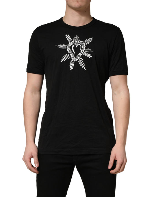 Dolce & Gabbana Black Cotton Sacred Heart Crew Neck T-shirt