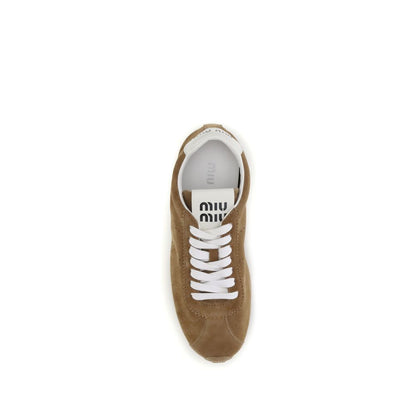 Miu Miu Brown Calf Leather Bos Taurus Athletic Sneakers