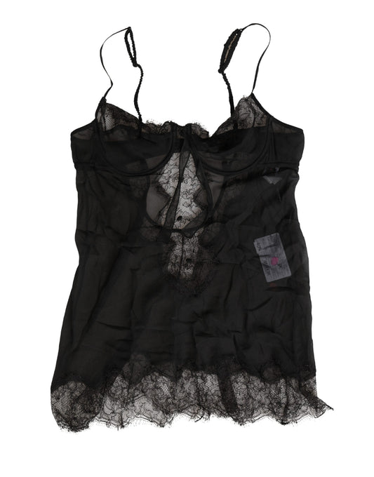 Dolce & Gabbana Black Silk Lace Lingerie Chemise Top Underwear