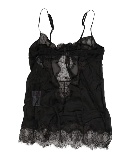 Dolce & Gabbana Black Silk Lace Lingerie Chemise Top Underwear