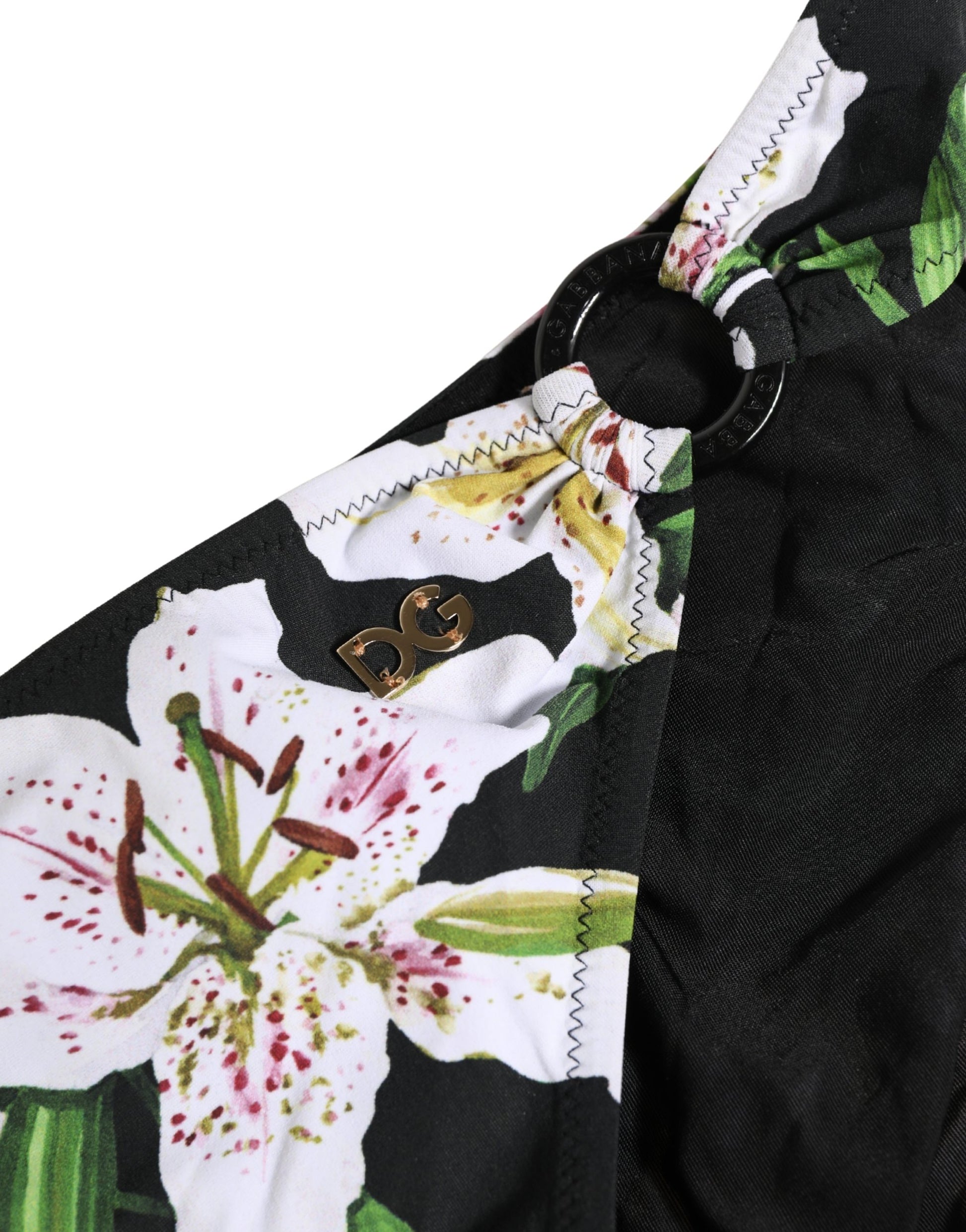 Dolce & Gabbana Black Lily Print Nylon Bottom Beachwear Swimwear