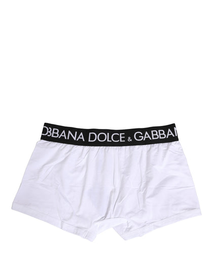 Dolce & Gabbana White Cotton Logo Waistband Boxer Shorts Underwear