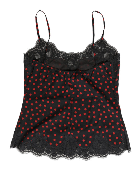 Dolce & Gabbana Black Polka dot Silk Tank Camisole Top Sleepwear