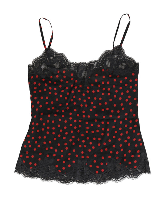 Dolce & Gabbana Black Polka dot Silk Tank Camisole Top Sleepwear