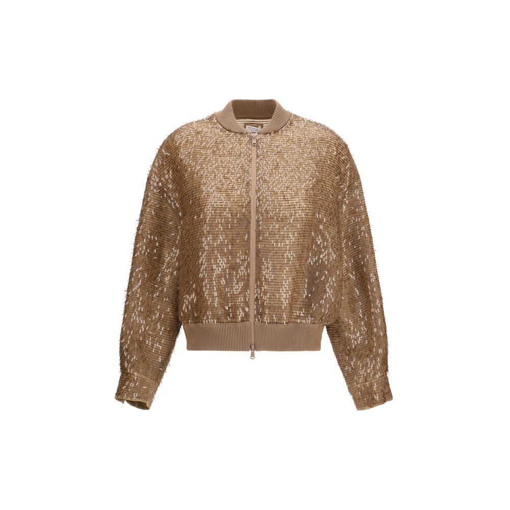 Brunello Cucinelli Brown Silk Bomber