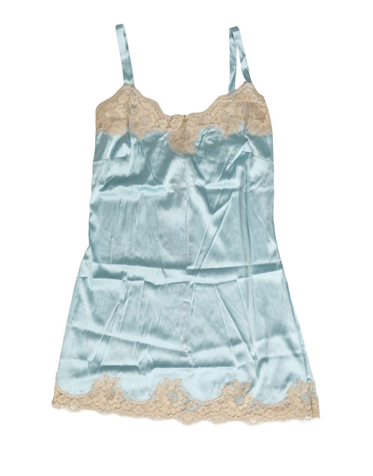 Dolce & Gabbana Blue Lace Silk Satin Tank Chemise Sleepwear