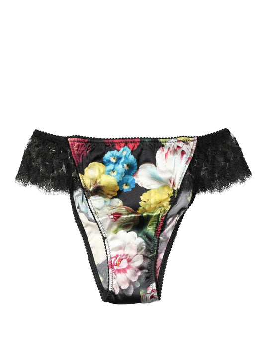 Dolce & Gabbana Black Floral Lace Mid Waist Brief Panty Underwear