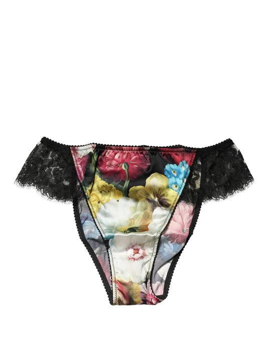 Dolce & Gabbana Black Floral Lace Mid Waist Brief Panty Underwear