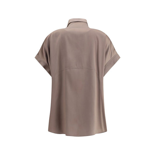 Brunello Cucinelli Brown Silk Shortsleeve Shirt