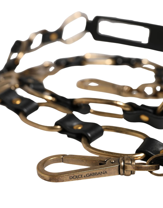 Dolce & Gabbana Black Leather Gold Chain Bag Accessory Shoulder Strap