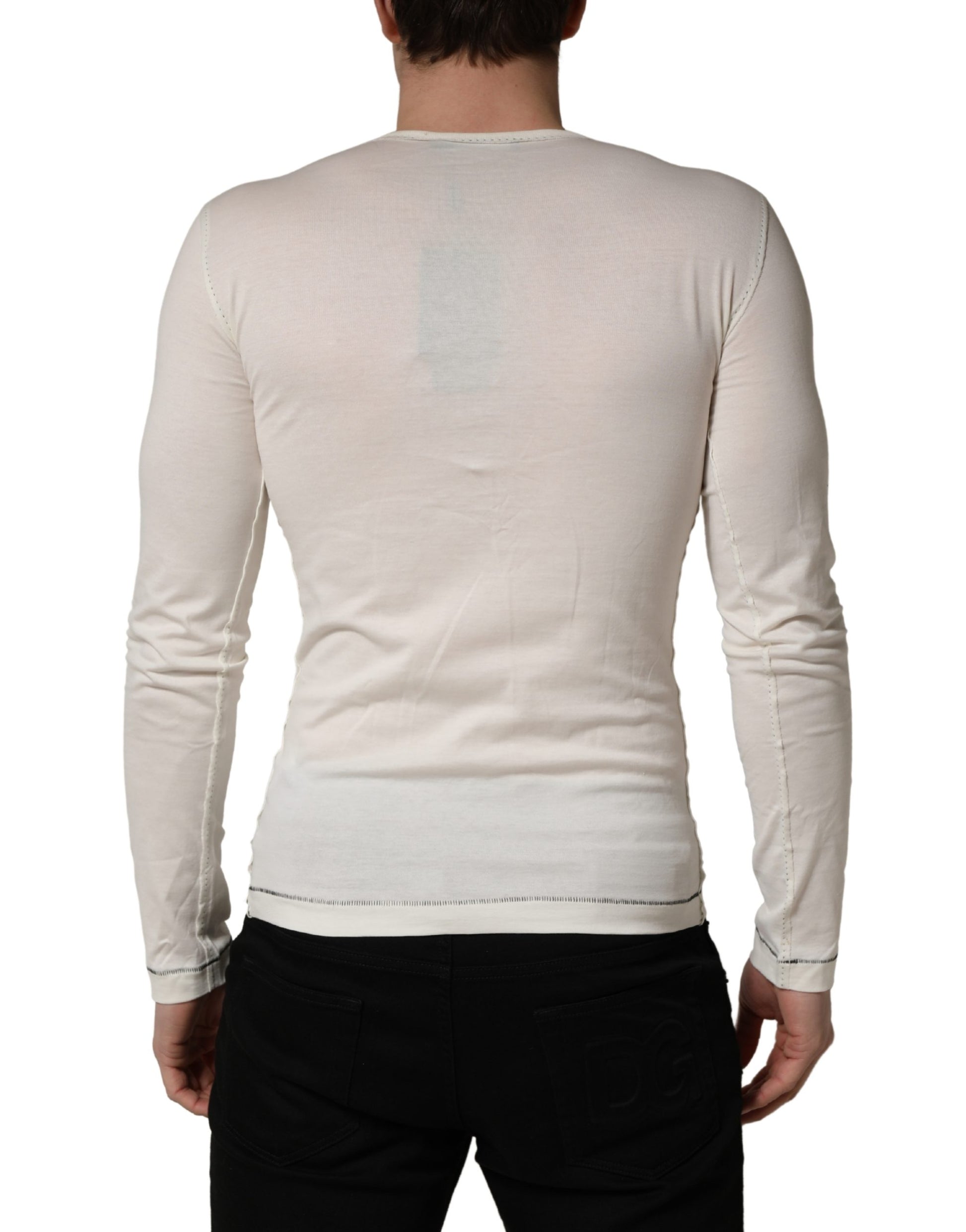 Dolce & Gabbana White Long Sleeves Henley Pullover Sweater