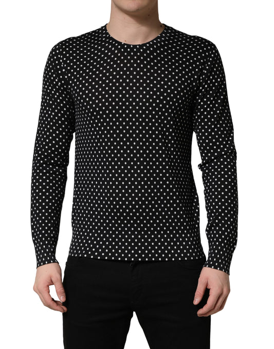 Dolce & Gabbana Black Polka Dot Crew Neck Pullover Sweater