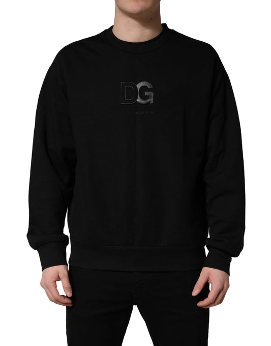 Dolce & Gabbana Black Cotton DG Men CrewNeck Pullover Sweater