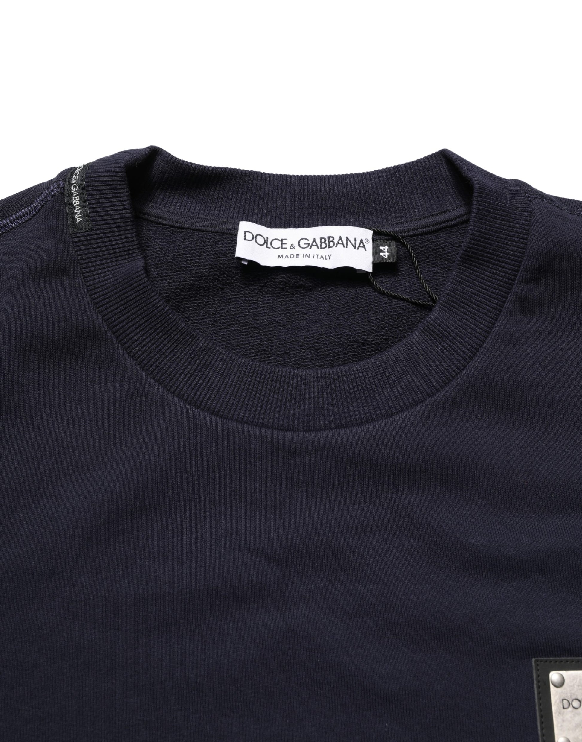 Dolce & Gabbana Black Logo Plaque Jersey Sweatshirt Cotton Sweater