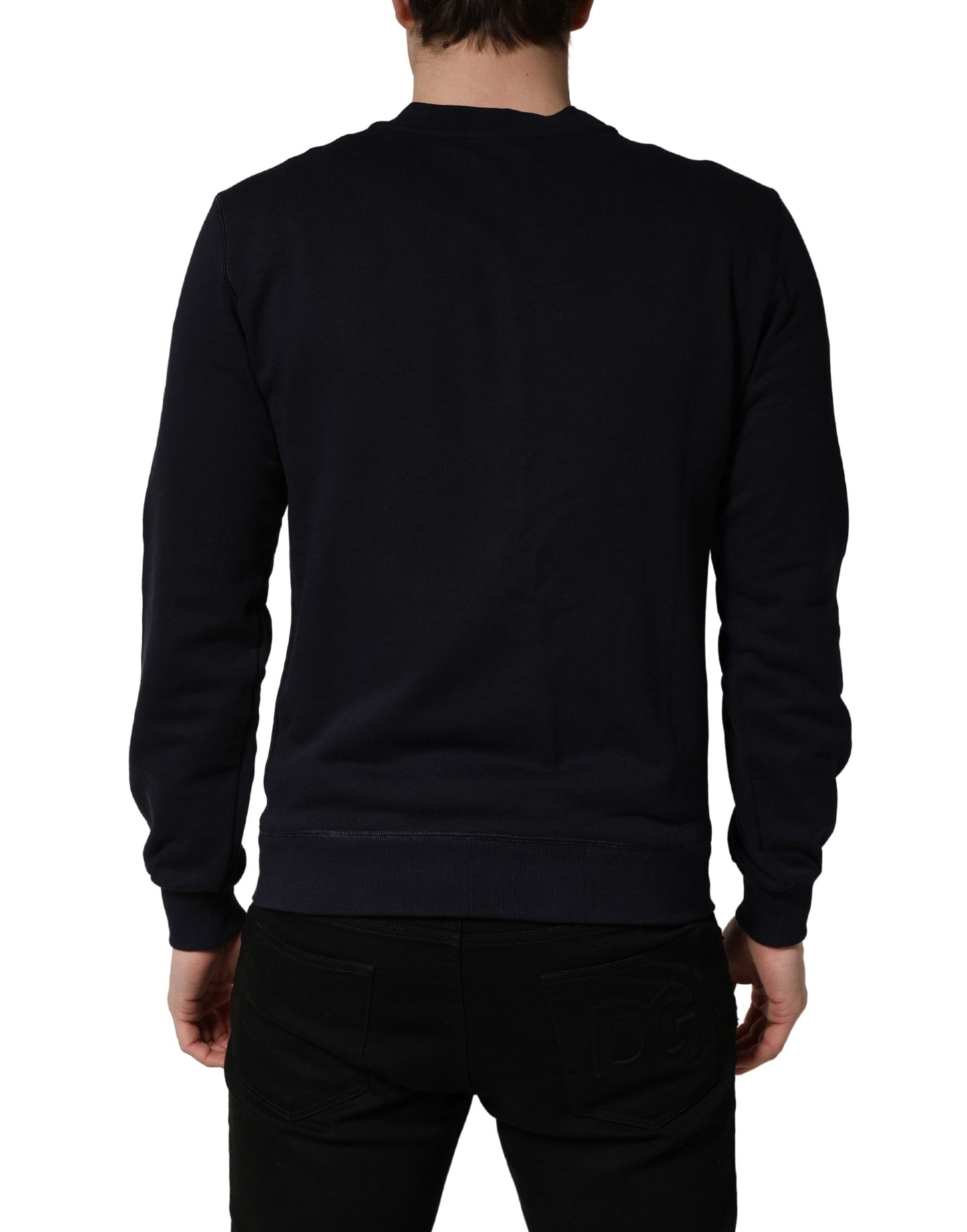 Dolce & Gabbana Black Logo Plaque Jersey Sweatshirt Cotton Sweater