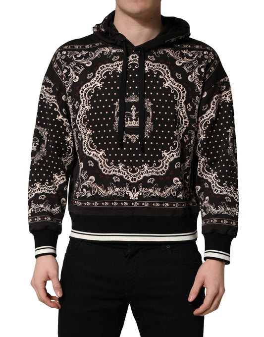 Dolce & Gabbana Black Bandana Print Cotton Men Hoodie Sweater