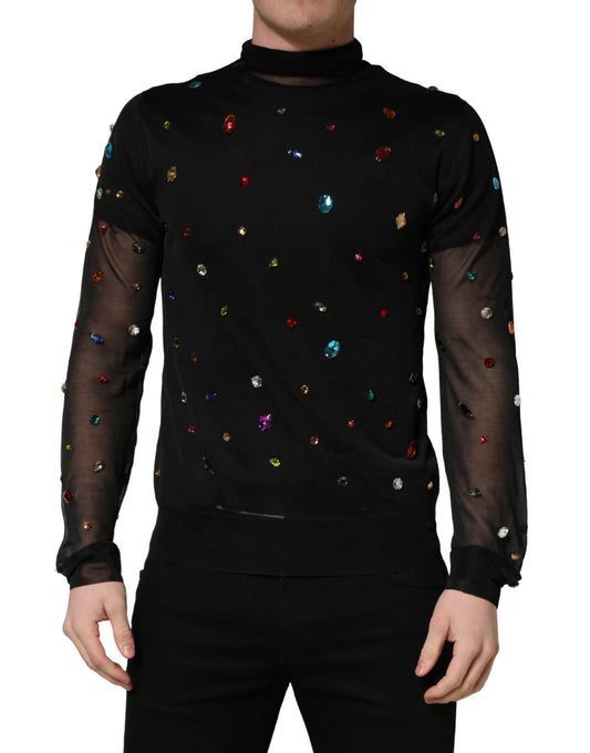 Dolce & Gabbana Black Crystal Embellished TurtleNeck Sweater