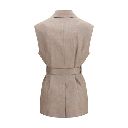 Brunello Cucinelli Beige Linen Sleveless Jacket