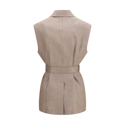 Brunello Cucinelli Beige Linen Sleveless Jacket