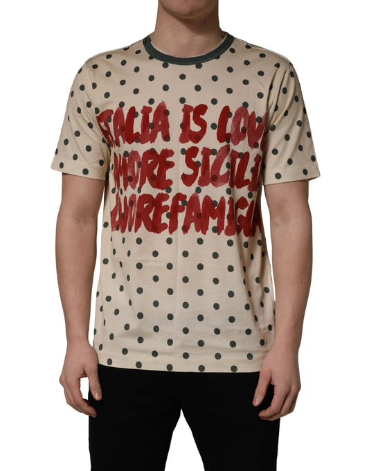 Dolce & Gabbana Beige Cotton Polka Dot Graphic Tee T-shirt