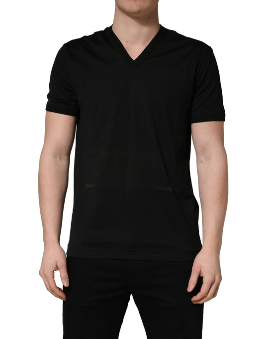 Dolce & Gabbana Black Cotton V-Neck Men Short Sleeves T-shirt
