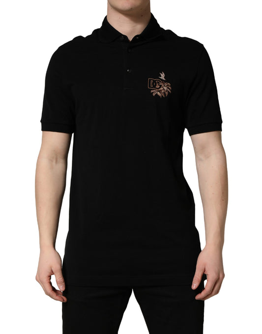 Dolce & Gabbana Black DG Logo Palm Leaves Embroidery Polo T-shirt