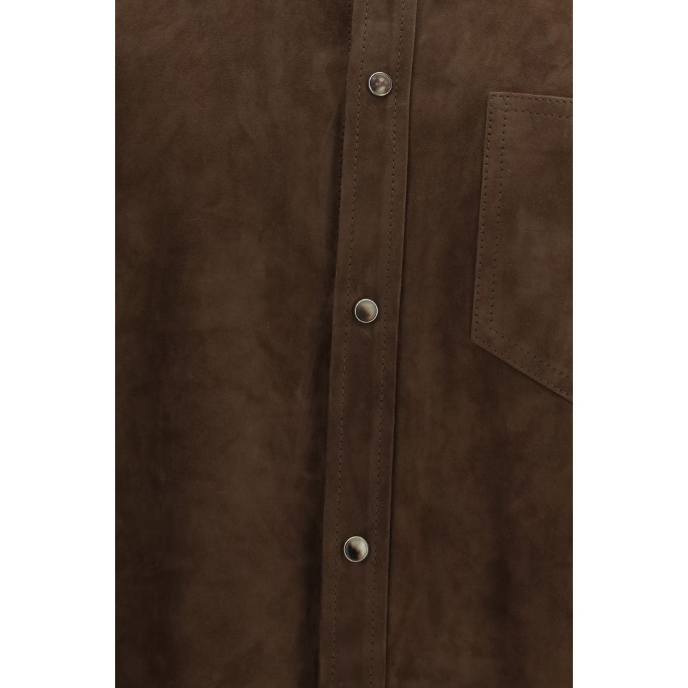 Brunello Cucinelli Brown Calf Leather Bos Taurus Shirt