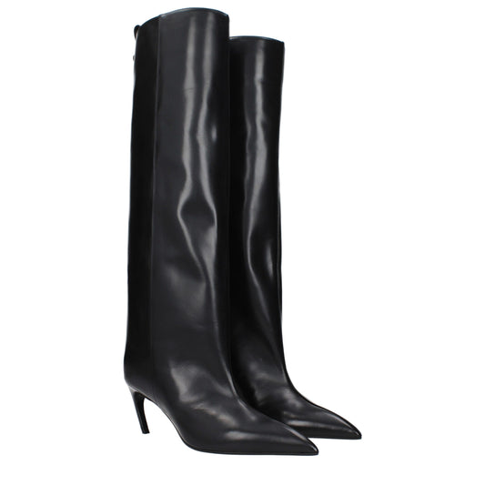 The Attico Black Leather High Heel Boots