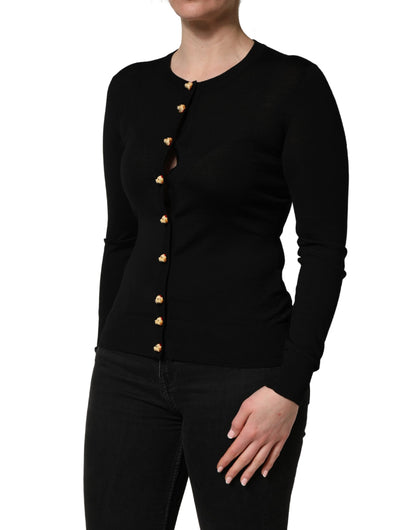 Dolce & Gabbana Black Wool Knitted Button Front Cardigan Sweater