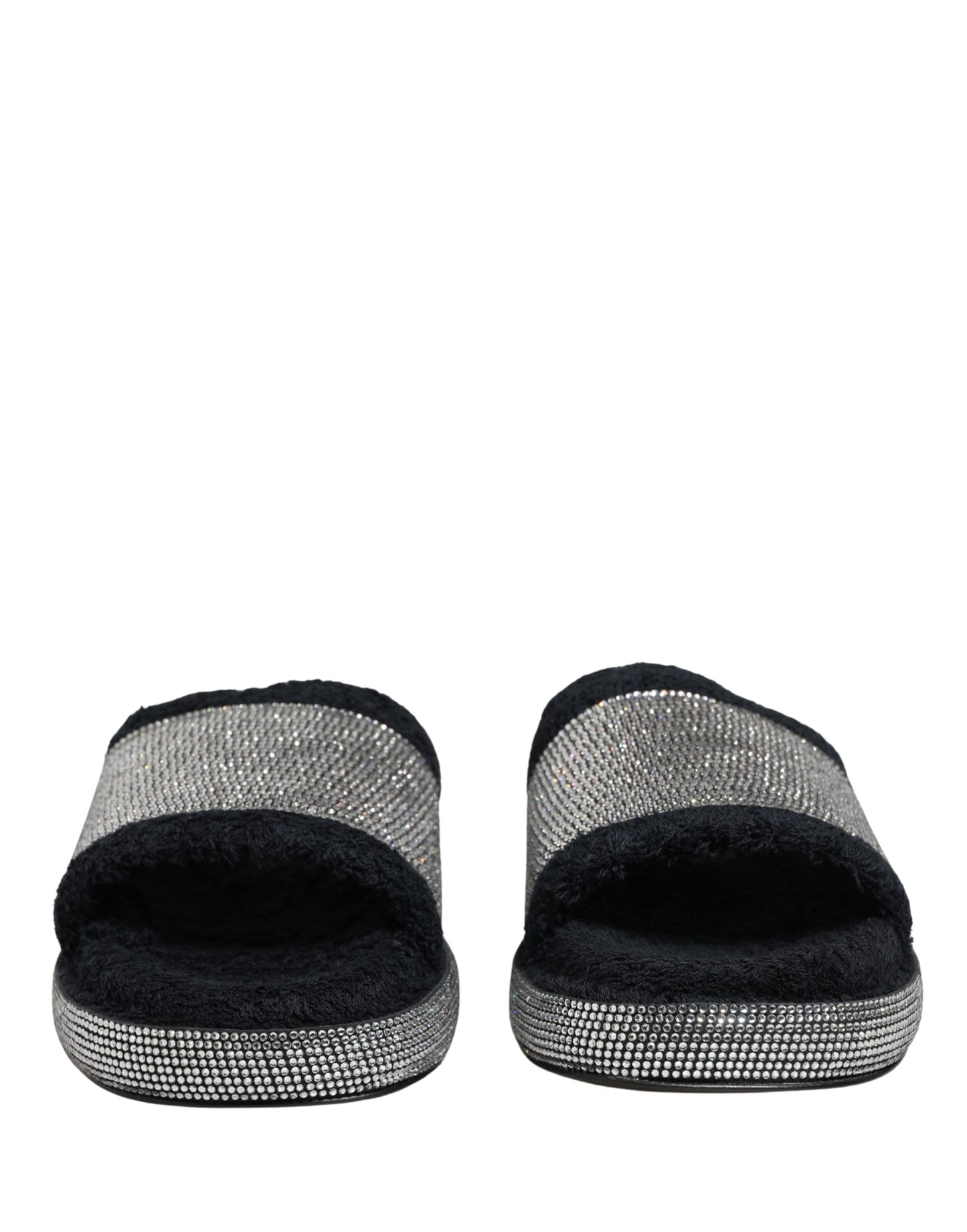 Dolce & Gabbana Black Crystal Embellished Platform Slides Shoes