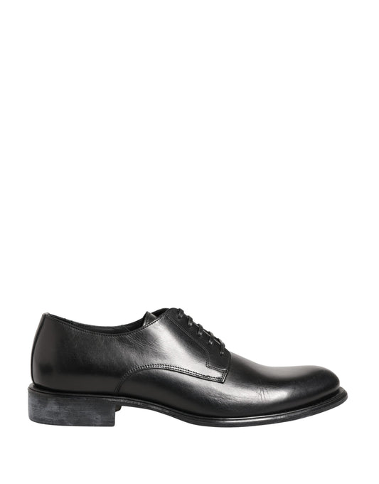 Dolce & Gabbana Black Calfskin Leather Derby Men Dress Shoes