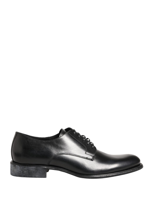 Dolce & Gabbana Black Calfskin Leather Derby Men Dress Shoes
