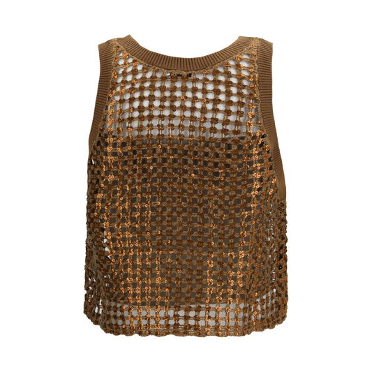 Brunello Cucinelli Brown Silk Sleeveles T-Shirt
