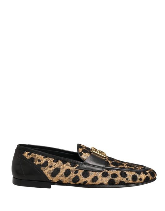 Dolce & Gabbana Black Gold Leopard Pony Skin Loafers Shoes